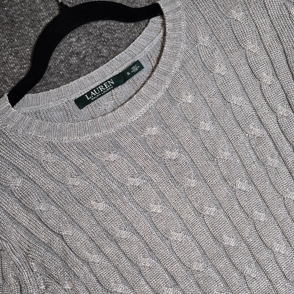 Lauren Ralph Lauren Women's Ribbed Knit Metallic Gray Long Sleeve Crewneck Sz S